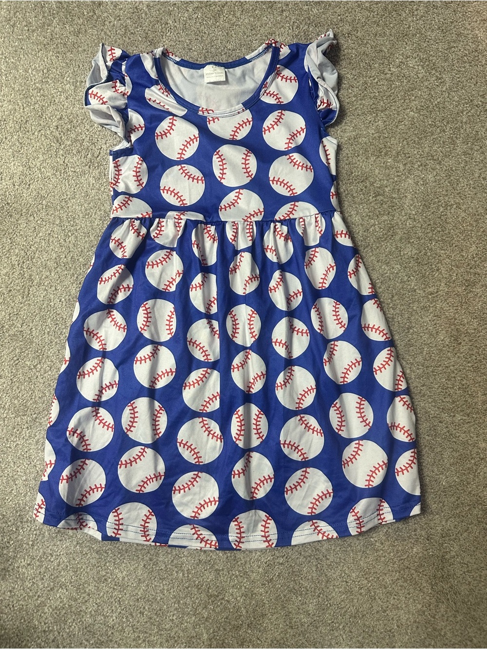 Girls Blue Baseball Print Dress